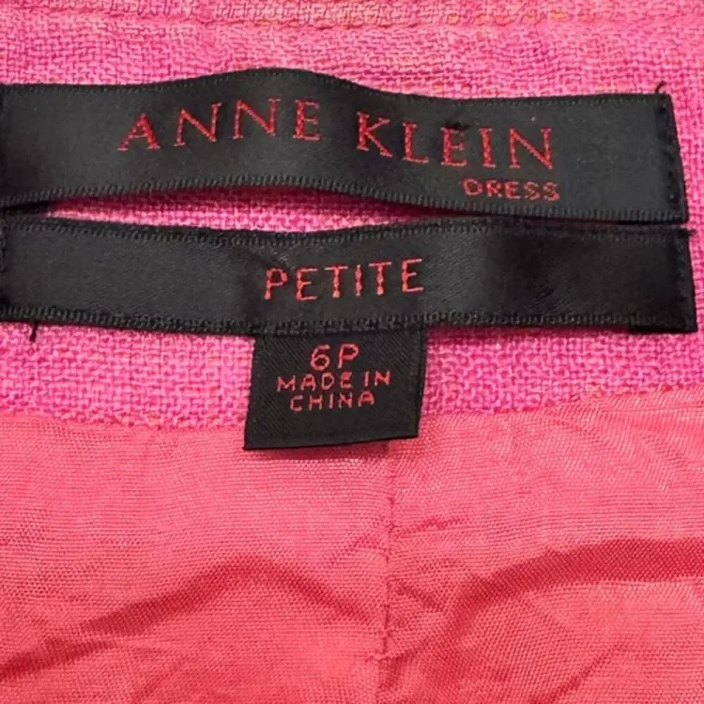 Anne Klein Linen Blazer Pink Orange Fringe Petite 6P Shoulder Pads‎ Y2K Revival